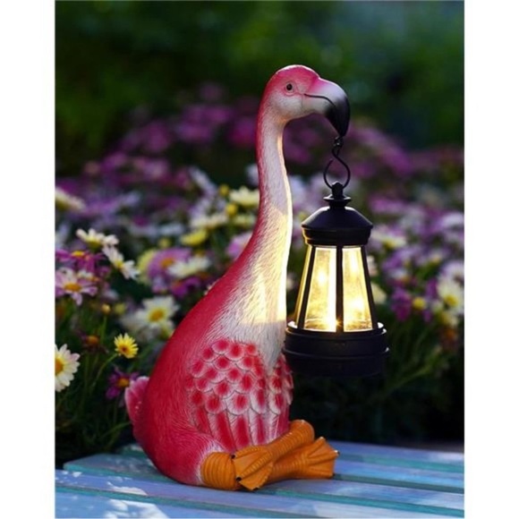 Flamingo Statue with Solar Lantern - Artistic Pink Flamingo Decor